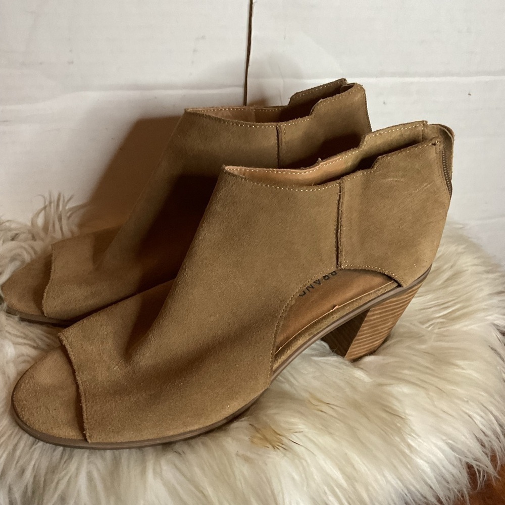 Lucky Brand Tan Open-Toe zip Heeled Booties NWD - Picture 6 of 14